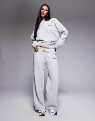 Kaiia - Hose in Hellgrau mit weitem Bein und Logo-Stickerei, Kombiteil