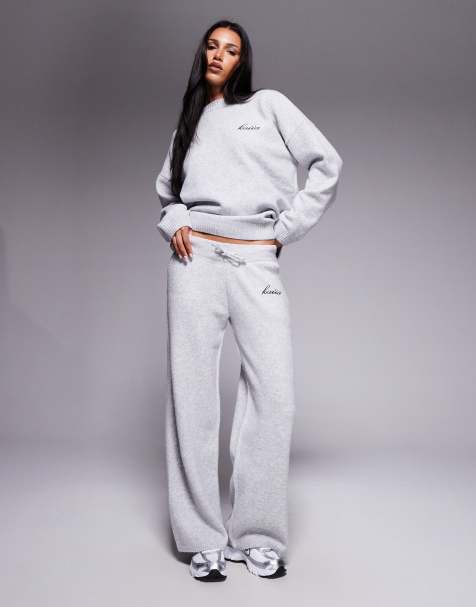 Kaiia – Hose in Hellgrau mit weitem Bein und Logo-Stickerei, Kombiteil - view 1