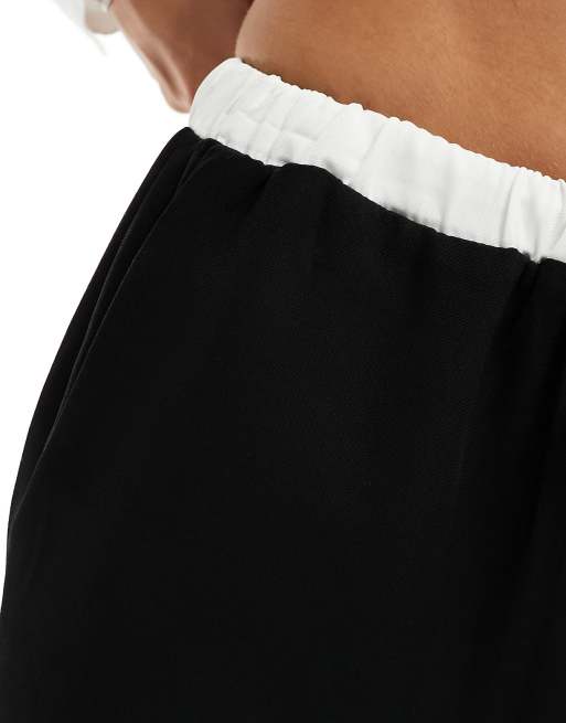 Kaiia – Hose mit kontrastierender Taille mit weitem Schnitt in Schwarz und Weiß, 5 von 5