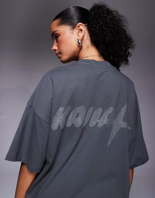 Kaiia hotfix logo oversized t-shirt in dark gray - part of a set