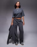 [Kaiia] Kaiia hotfix logo wide leg trackies in dark grey (part of a set)-Black 8 Dark grey