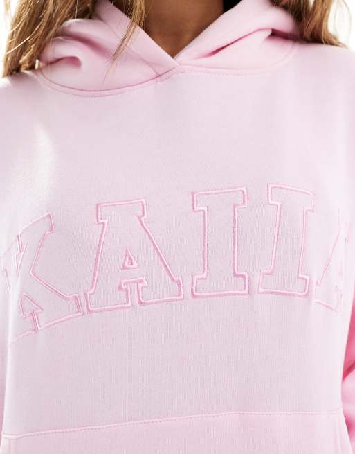 Kaiia – Jasnoróżowa bluza oversize z mieszanki bawełny z kapturem i logo  , 3 z 4