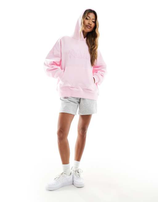 Kaiia – Jasnoróżowa bluza oversize z mieszanki bawełny z kapturem i logo  , 4 z 4