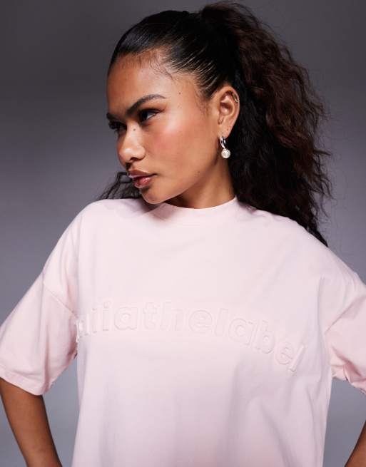 Kaiia – Jasnoróżowy T-shirt oversize z tłoczonym logo, część zestawu, 3 z 4