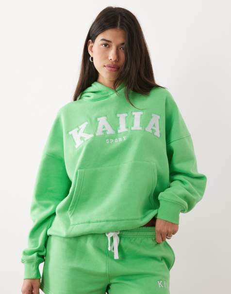 Kaiia – Jasnozielona bluza z kapturem oversize z haftowanym logo o wysokiej zawartości bawełny, część zestawu - view 1