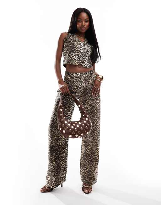Kaiia - Jeans med vide ben og leopardprint - Del af sæt
