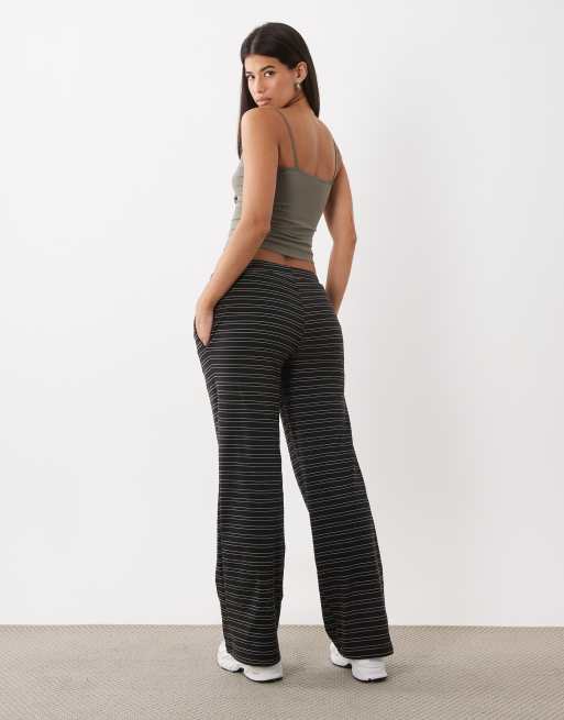 Kaiia jersey fleece wide leg drawstring trousers co-ord in navy stripe, 5 of 5
