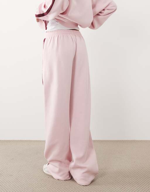 Kaiia jogger coordinato a gamba larga con logo ricamato in misto cotone, rosa baby e bordeaux, 3 di 5