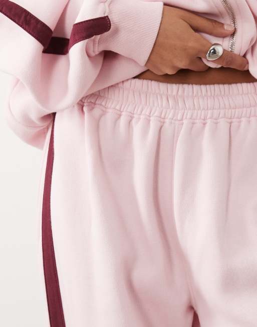 Kaiia jogger coordinato a gamba larga con logo ricamato in misto cotone, rosa baby e bordeaux, 4 di 5