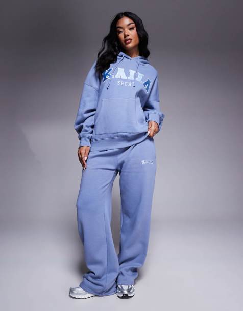 Kaiia - Joggers a fondo ampio blu chiaro con logo ricamato in coordinato - view 1