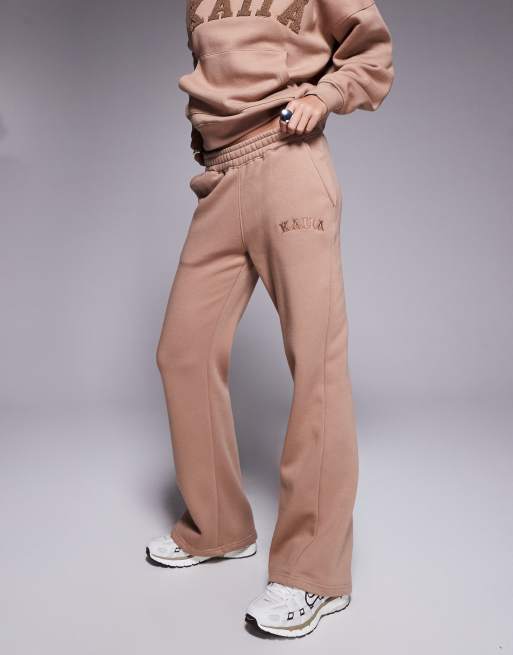 Kaiia - Joggers a fondo ampio color espresso in misto cotone in coordinato  , 2 di 5