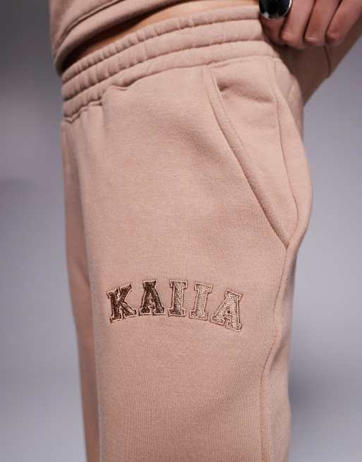 Kaiia - Joggers a fondo ampio color espresso in misto cotone in coordinato  , 3 di 5