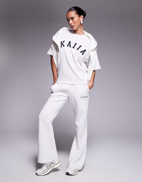 Kaiia - Joggers a fondo ampio grigio mélange in misto cotone in coordinato - view 1