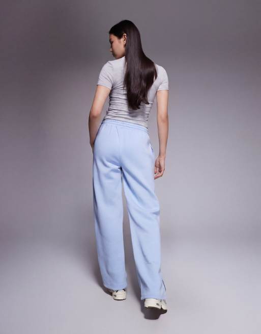Kaiia - Joggers a fondo ampio in misto cotone celeste con righe a contrasto e logo ricamato in coordinato, 3 di 5