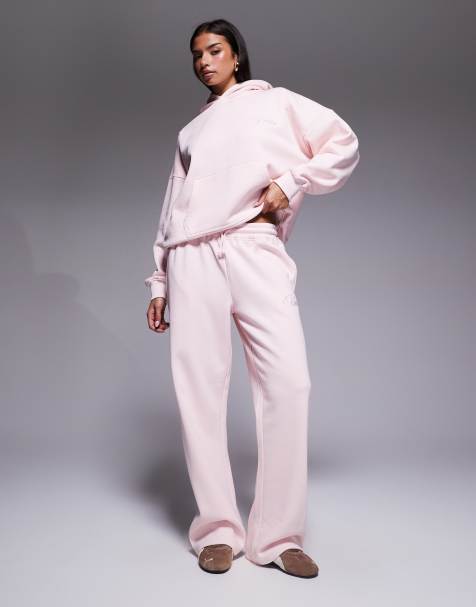 Kaiia - Joggers a fondo ampio in misto cotone rosa fragola con logo in coordinato - view 1