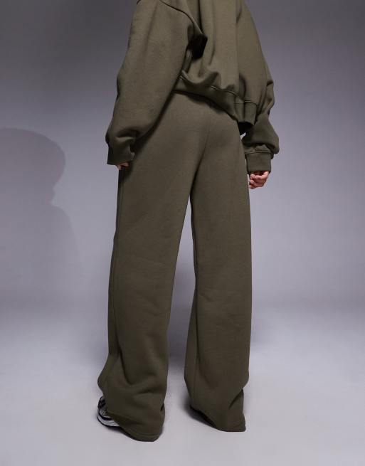 Kaiia - Joggers a fondo ampio kaki in misto cotone con logo ricamato in coordinato  , 2 di 5