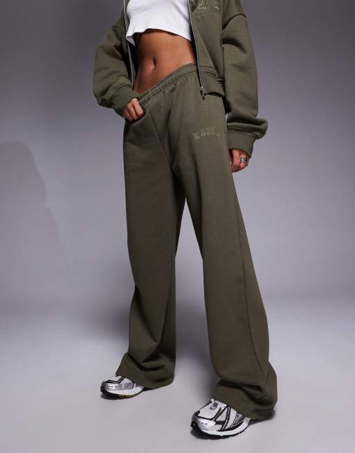 Kaiia - Joggers a fondo ampio kaki in misto cotone con logo ricamato in coordinato  , 3 di 5