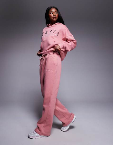 Kaiia - Joggers a fondo ampio rosa con logo ricamato in coordinato - view 1