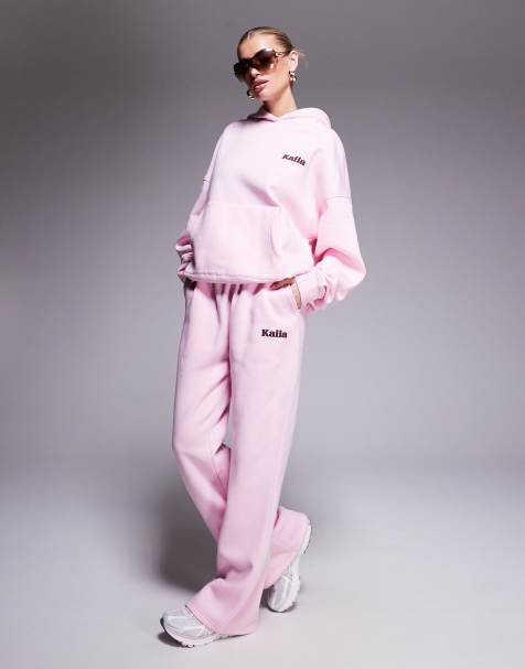 Kaiia - Joggers a fondo ampio rosa confetto in misto cotone con logo a contrasto in coordinato - view 1