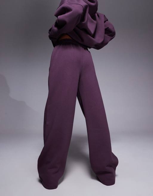 Kaiia - Joggers a fondo ampio viola profondo in misto cotone con logo ricamato in coordinato  , 2 di 5