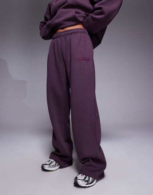 Kaiia - Joggers a fondo ampio viola profondo in misto cotone con logo ricamato in coordinato  , 5 di 5