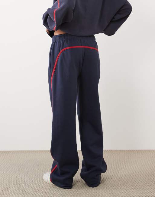 Kaiia joggers co-ord a gamba larga con logo ricamato e banda laterale, blu navy e rosso, 3 di 5