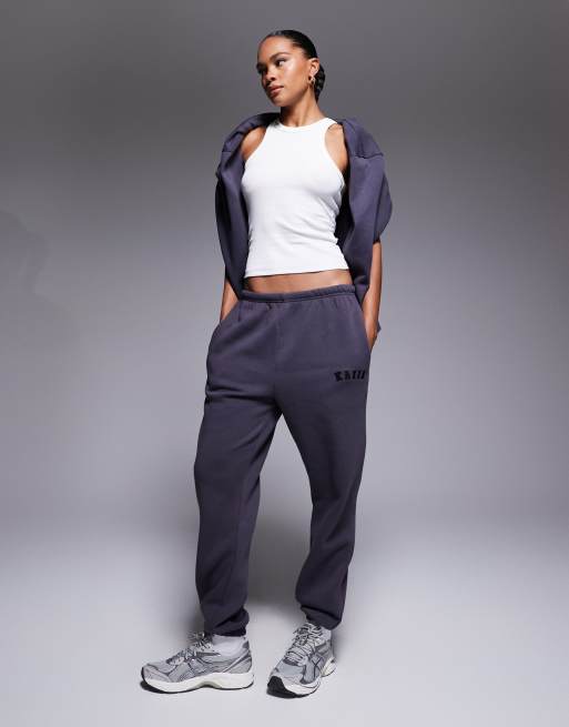 Kaiia - Joggers grigio scuro con fondo elasticizzato in misto cotone in coordinato  