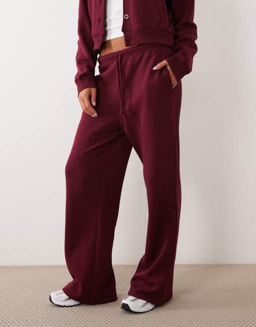 Kaiia joggers i bomuldsblanding med brede ben i burgundy, 2 af 5