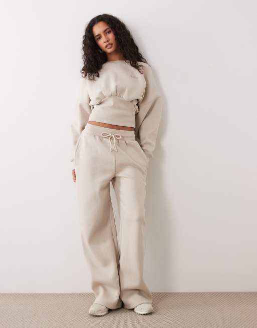 Kaiia joggers i bomuldsblanding med indsnøret talje og brede ben i beige, 2 af 5