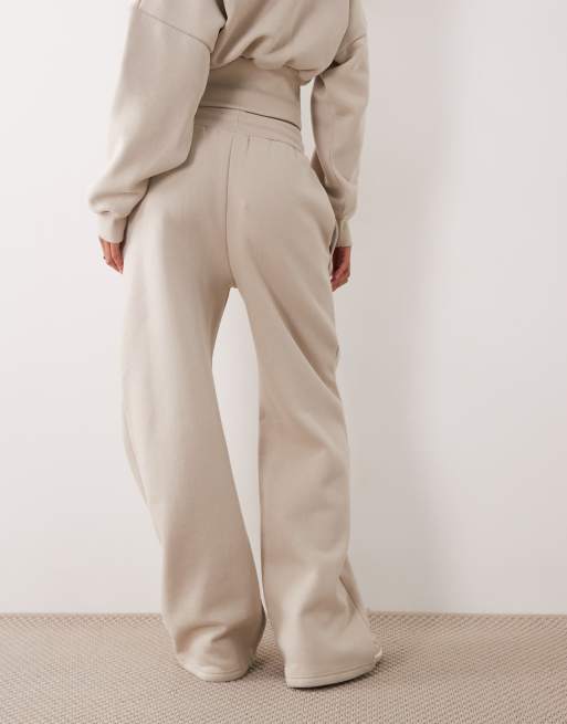 Kaiia joggers i bomuldsblanding med indsnøret talje og brede ben i beige, 4 af 5