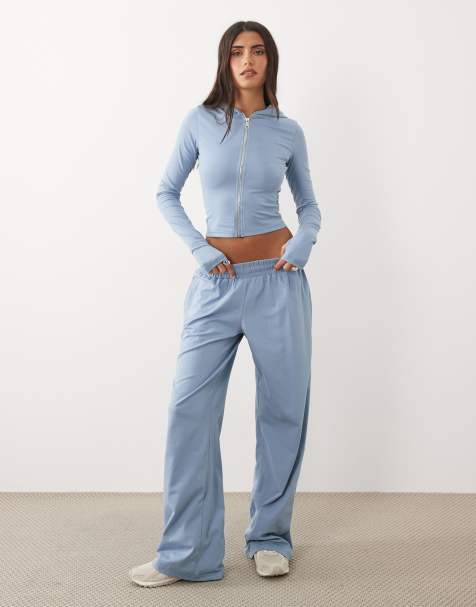 Kaiia joggers in coordinato a gamba ampia effetto soft touch blu denim - view 1