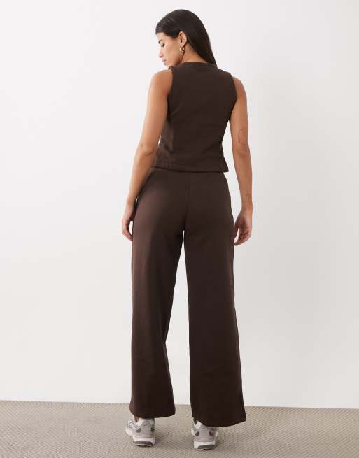 Kaiia - Joggers in misto cotone color cioccolato con pinces e fondo ampio in coordinato, 5 di 5
