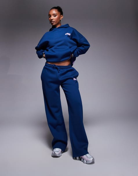 Kaiia - Joggers in misto cotone con fondo ampio color cobalto con logo in coordinato - view 1