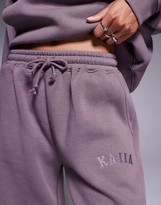 Kaiia - Joggers malva in misto cotone con logo ricamato in coordinato  , 4 di 5
