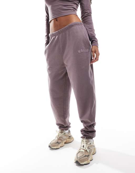 Kaiia - Joggers viola con fondo elasticizzato e logo stile fumetto in misto cotone in coordinato  , 5 di 5