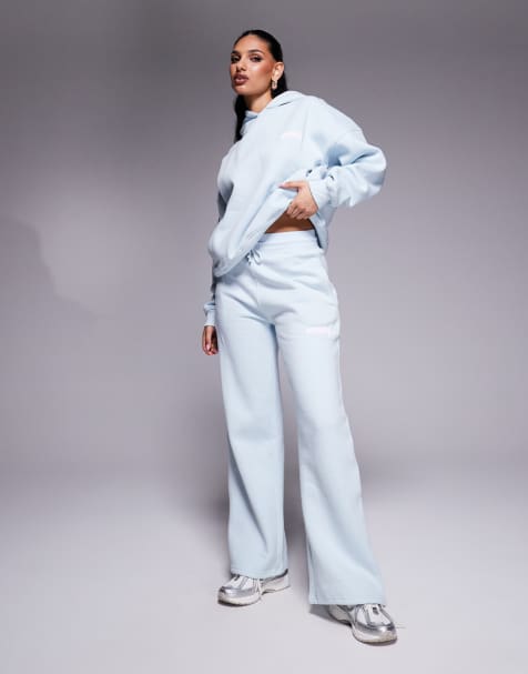 Kaiia - Joggingbroek met brede tailleband, logo en wijde pijpen in lichtgroen, deel van co-ord set - view 1