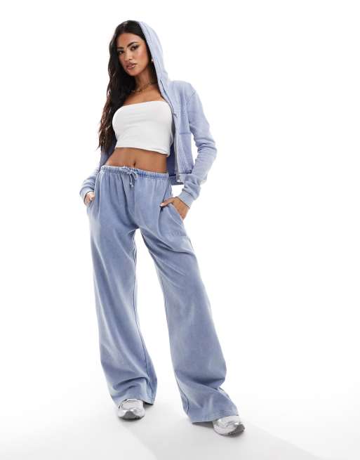 Kaiia - Joggingbroek met wijde pijpen en logo in blauw met wassing, deel van co-ord set