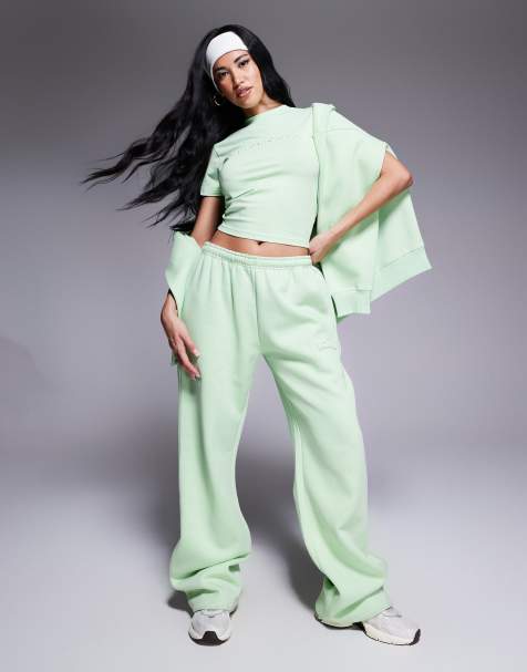 Kaiia - Joggingbroek met wijde pijpen en logo in reliëf in limoensorbet, deel van co-ord set - view 1