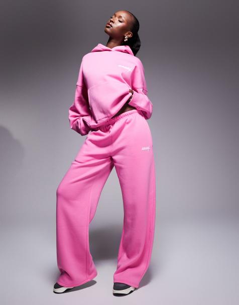 Kaiia - Joggingbroek met wijde pijpen en logo in roze, deel van co-ord set - view 1