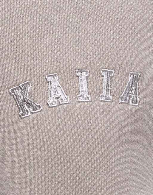 Kaiia - Joggingbroek van katoenmix met wijde pijpen in beige  , 3 van 5
