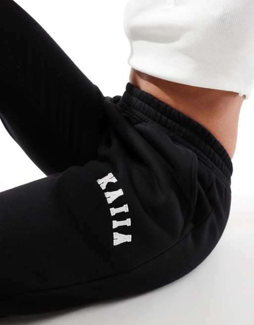 Kaiia - Joggingbroek van katoenmix met wijde pijpen in zwart  , 4 van 5