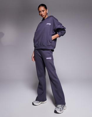 Kaiia - Jogginghose aus Baumwollmix in Anthrazit mit Logo und weitem Bein, Kombiteil-Grau