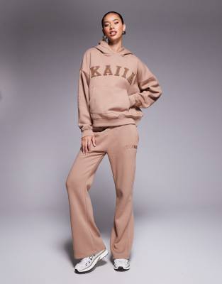 Kaiia - Jogginghose aus Baumwollmix in Espresso mit weitem Bein, Kombiteil-Braun