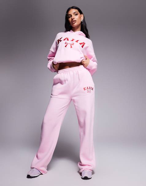 Kaiia – Jogginghose in Rosa und Rot mit weitem Bein sowie Logo- und Schleifenstickerei, Kombiteil - view 1