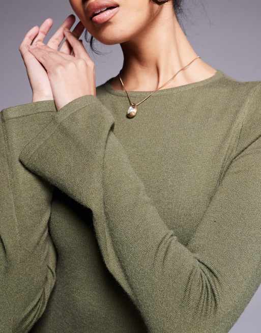Kaiia – Kakifärgad, stickad maxiklänning i bodycon-modell med utsvängda ärmar – Endast hos ASOS , 3 av 4