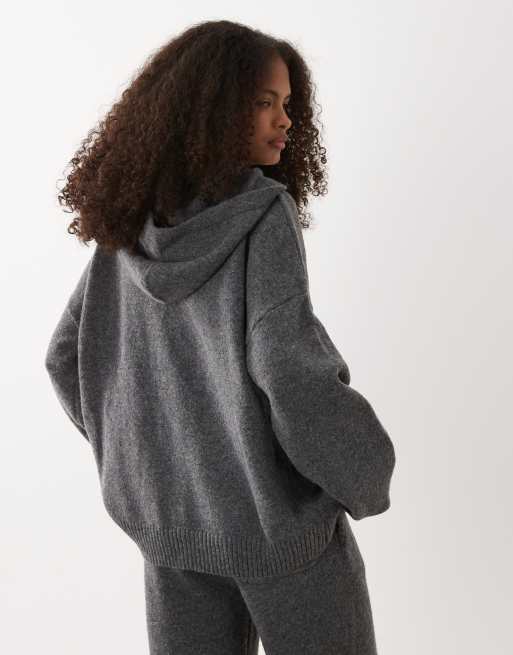 Kaiia – Kapuzenpullover aus Strick in Anthrazit mit Logo-Stickerei, Kombiteil, 4 von 5
