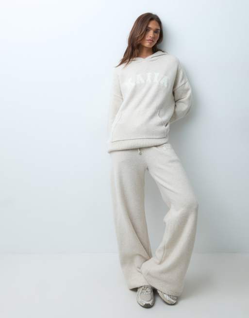 Kaiia – Kapuzenpullover aus Strick in Hellbeige mit Logo-Stickerei, Kombiteil, 3 von 4