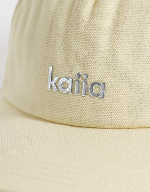 Kaiia - Katoenen pet met zilverkleurig hardware-logo in citroengeel, 3 van 3