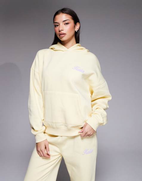 Kaiia - Katoenrijke oversized hoodie met bolle grafische print op de achterkant in citroengeel en lila, deel van co-ord set - view 1