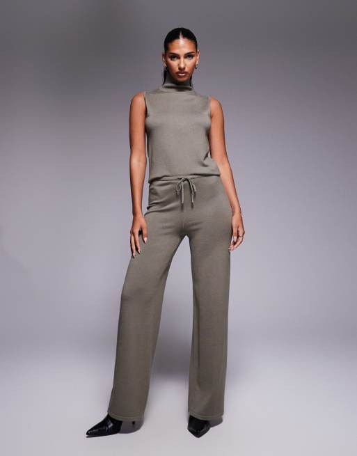 Kaiia knit drawstring pants in olive - part of a set
